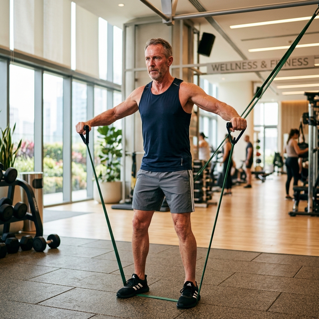 Mature man performing targeted strength training exercises for wellness